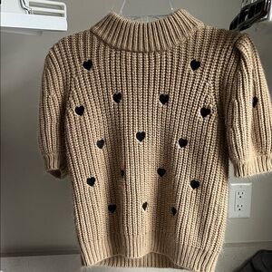 English Factory Tan Sweater with Black Heart Accents